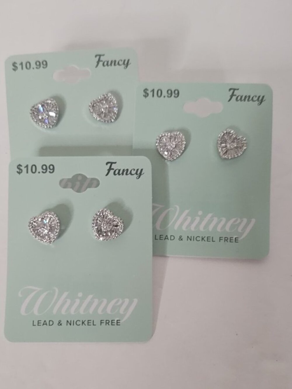 NWT Whitney Fancy Crystal Heart Stud Earrings 3-Pack | Lead & Nickel Free - Picture 2 of 2